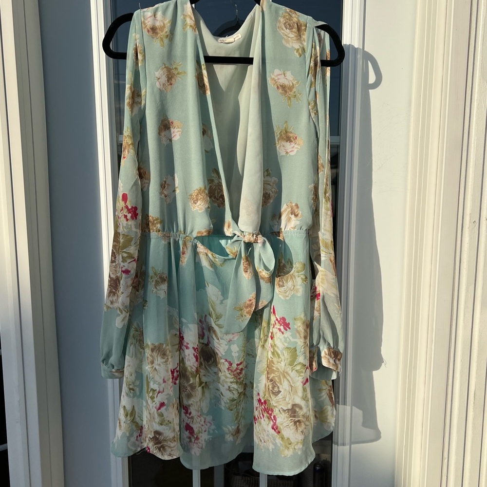 Cotton Candy Floral Tie Front Slit Sleeves Dress Flowy Wedding Guest